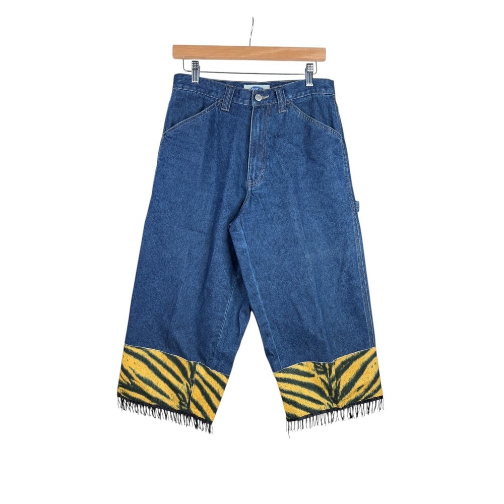 Austin Clothing Co. Wide Leg Cropped Jeans with Tiger Print Accen size 6 Blue